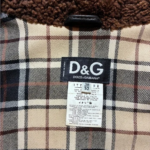 D&G Dark Brown Leather Winter Jacket with Fur Collar, Size L